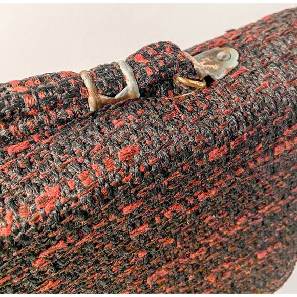 1960s Vintage Black Red Tweed Weave Medium Size Handbag Purse - Picture 5 of 14